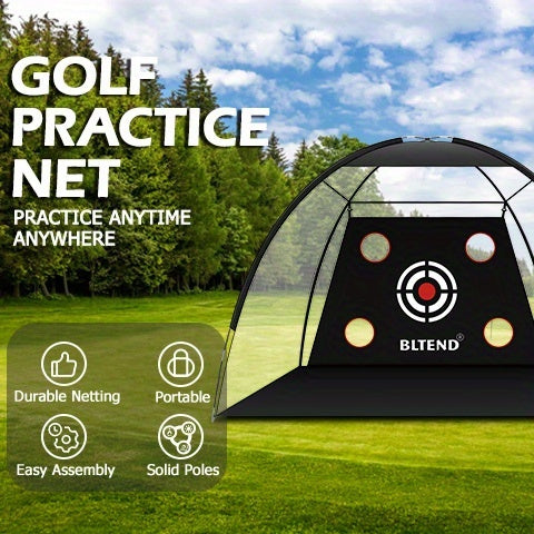 Golf Practice Net with Mat Set 10x7ft – Heavy Duty Backyard Hitting Net with 3-in-1 Turf Mat, Golf Balls & Carry Bag for Indoor & Outdoor Training