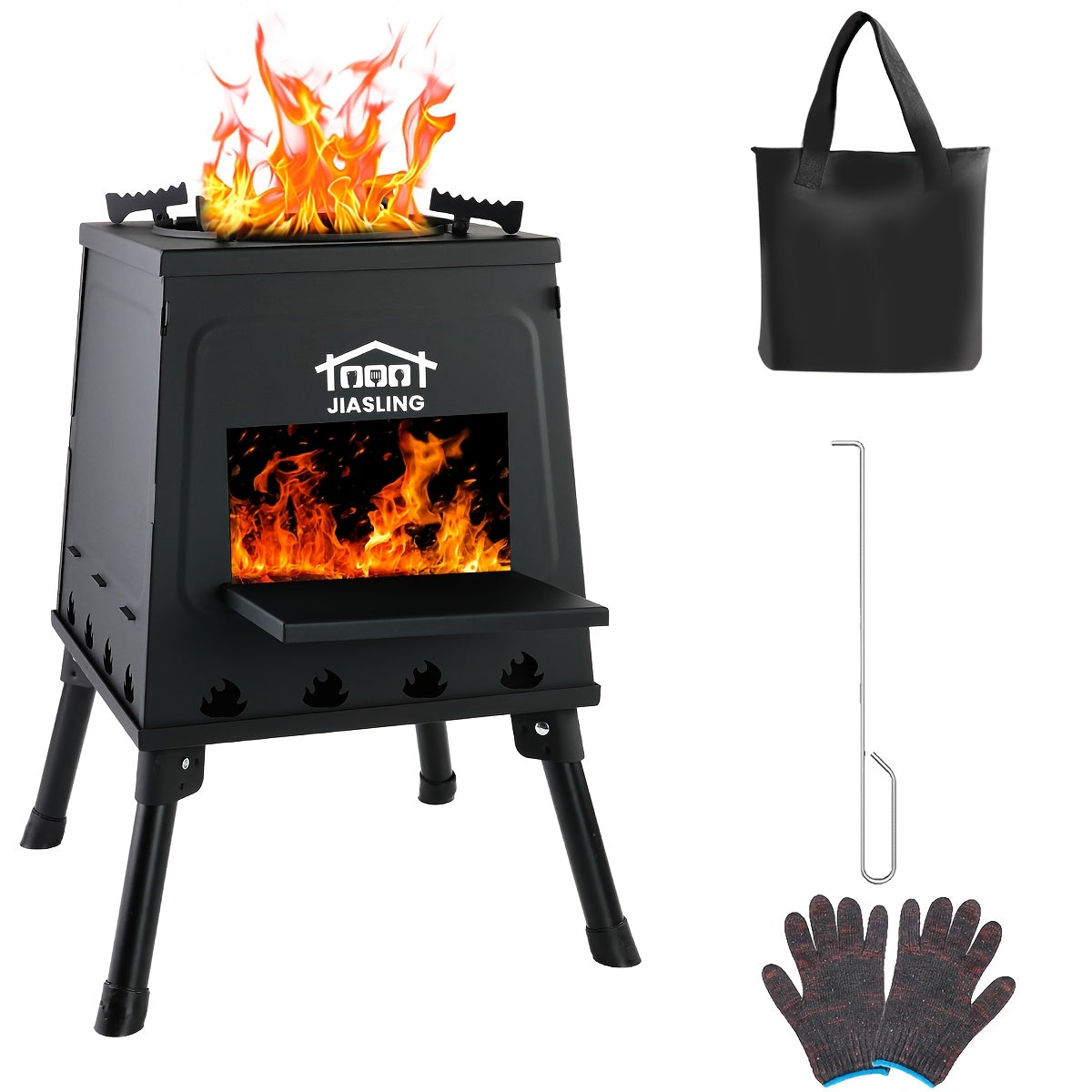 Wood Burning Camp Stove – Portable Cast Iron Outdoor Cooking Stove & Heater for Camping, Hiking, BBQ, Picnic, Off-Grid & Emergency Preparedness