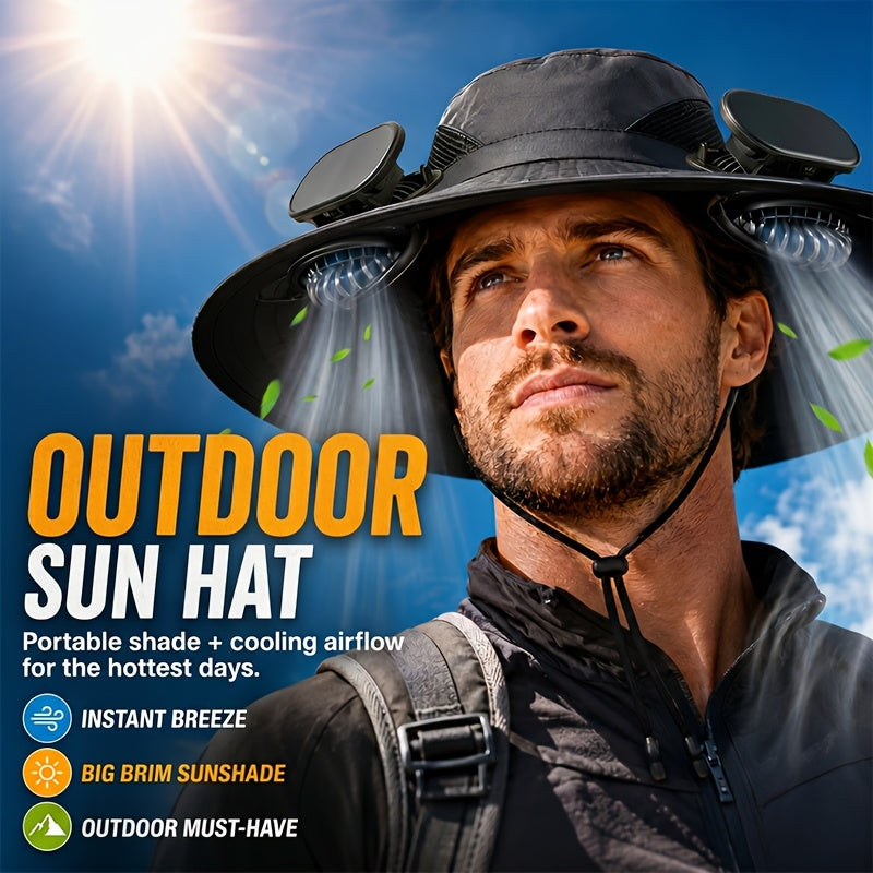 Solar Powered Fan Hat Wide Brim UV Protection with Built-In Fan USB Charging Lightweight Outdoor Sun Hat for Fishing Hiking Camping Men Women