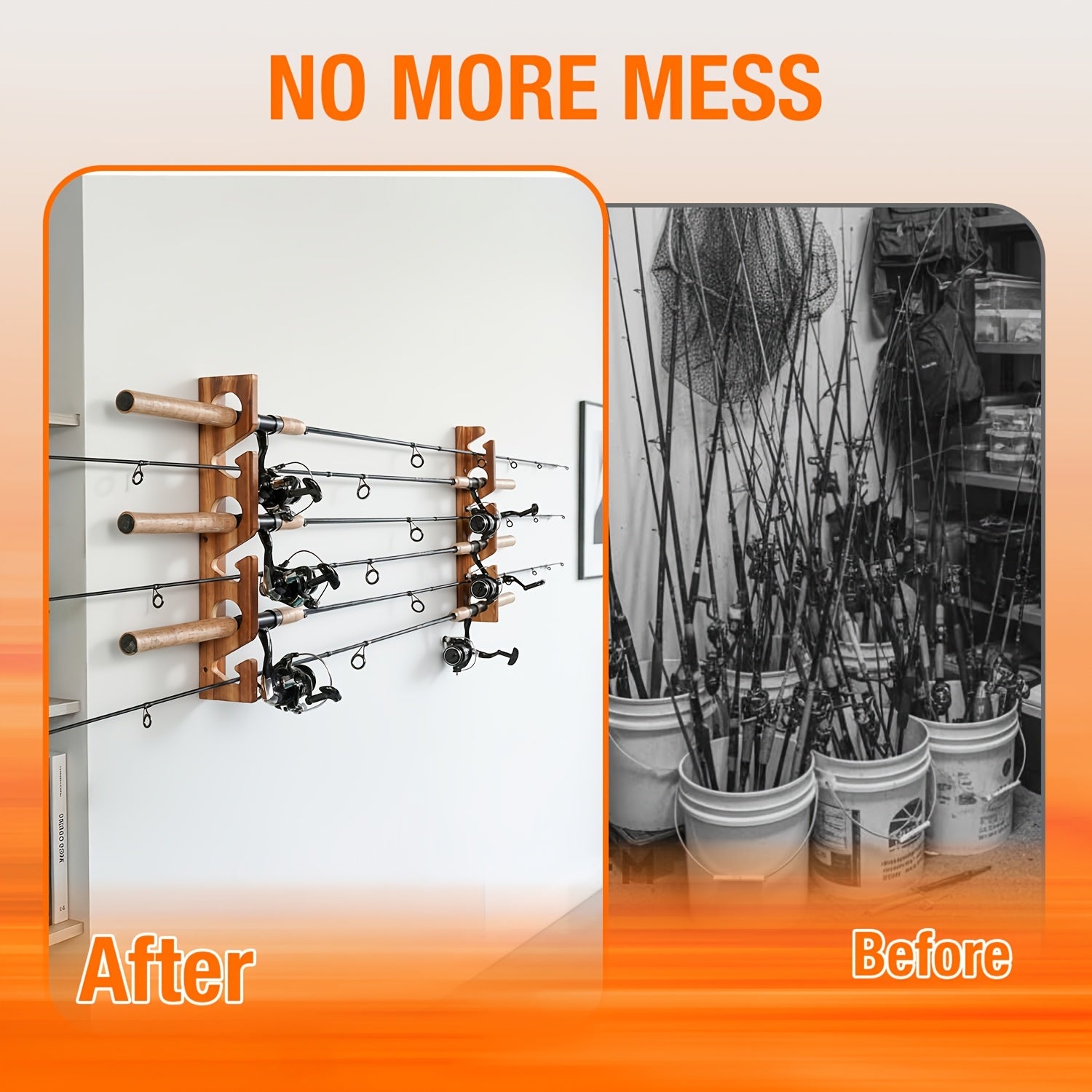 Fishing Rod Rack Wall or Ceiling Mounted Fishing Pole Holder Garage Storage Organizer Holds 6 to 24 Rods Space Saving Fishing Gear Organizer