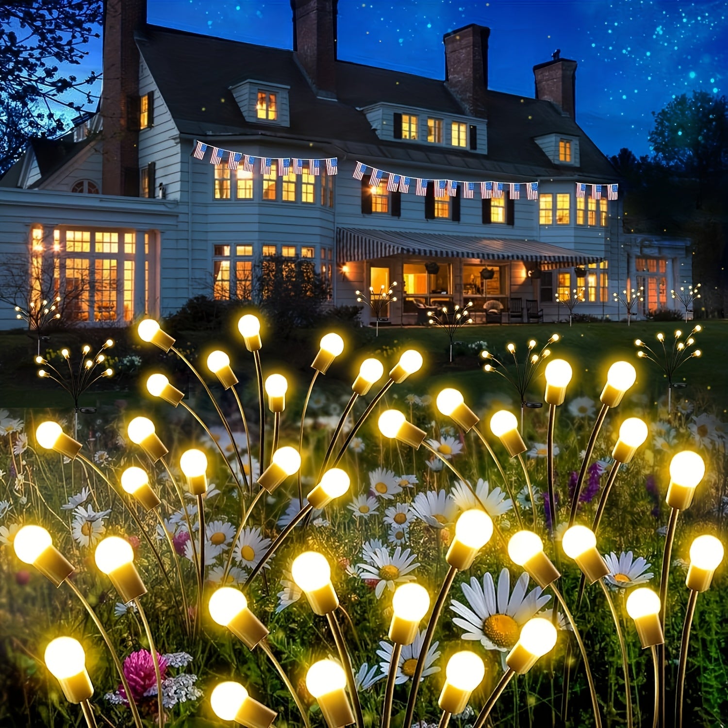 Solar Firefly Lights Outdoor – IP65 Waterproof Garden Path Lights, Warm White Glow, Easy Stake Install, 2-Pack or 4-Pack for Yard, Lawn, Courtyard, Patio & Wedding Decoration