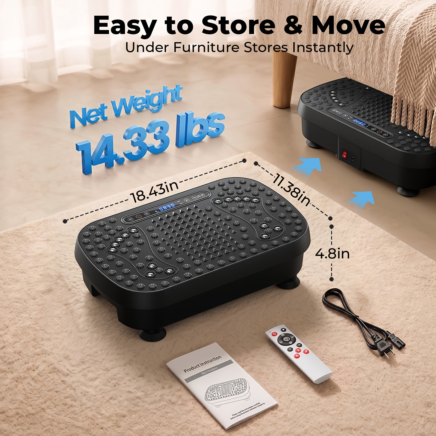 Vibration Plate Whole Body Workout Machine – Silent Motor Adjustable Speed Lymphatic Drainage Fitness Platform Home Gym White Black