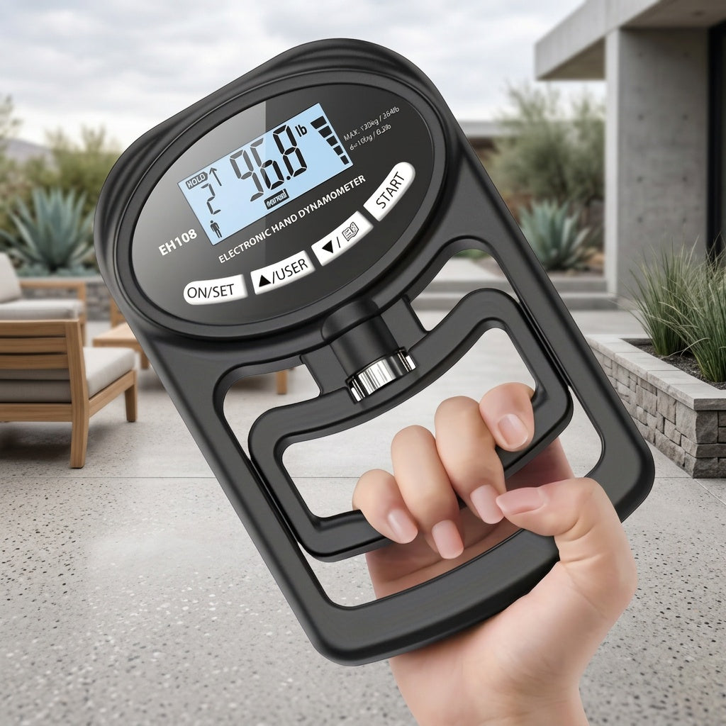 Digital Hand Grip Strength Tester Dynamometer 264lbs – Adjustable LCD Grip Trainer for Sports Fitness Testing, Physical Therapy & Rehabilitation, Home Gym Workout