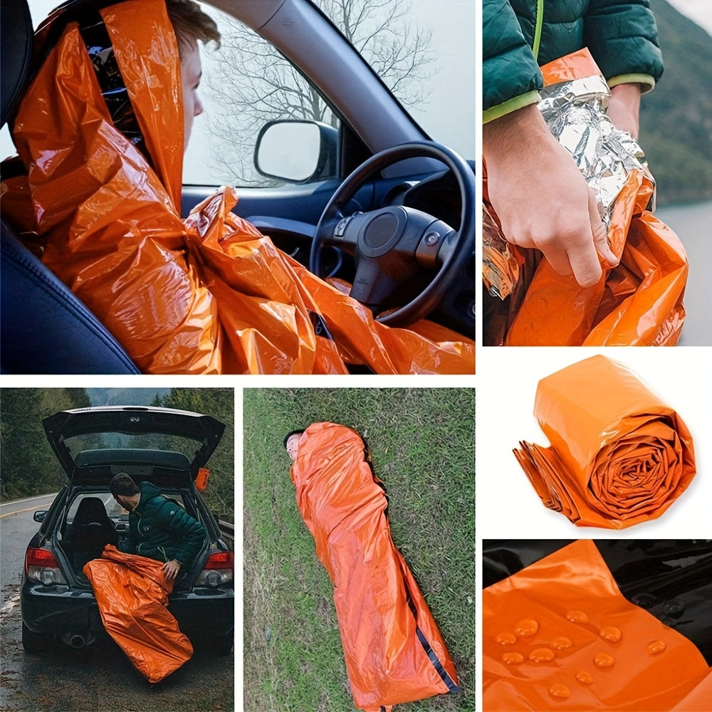 Emergency Sleeping Bag 4-Piece Survival Kit - 2 Mylar Thermal Sleeping Bags + 2 Whistles Lightweight Portable Shelter for Camping, Hiking, Backpacking & Emergency Preparedness