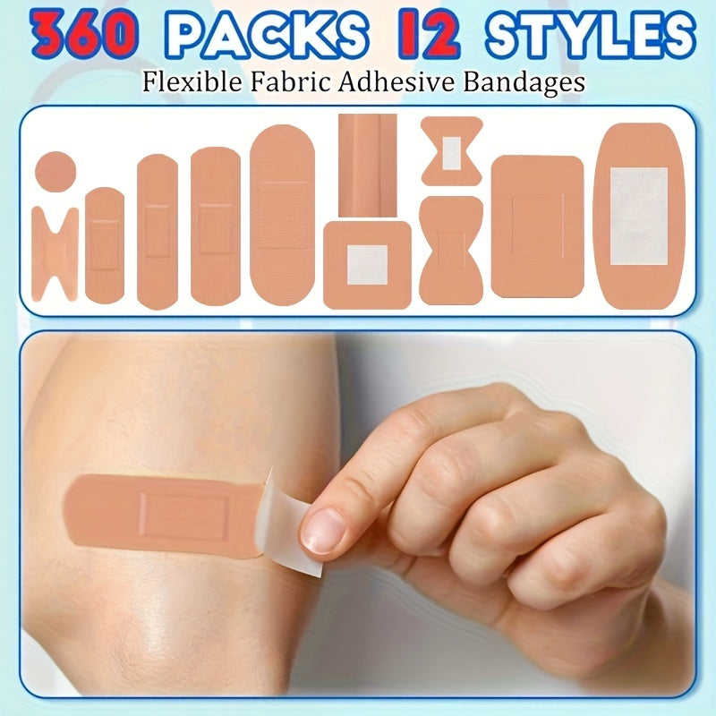 Assorted Bandages 180 360pcs Fingertip Knuckle Breathable Elastic PE Bandage Strips 12 Sizes First Aid Wound Care for Home Outdoor