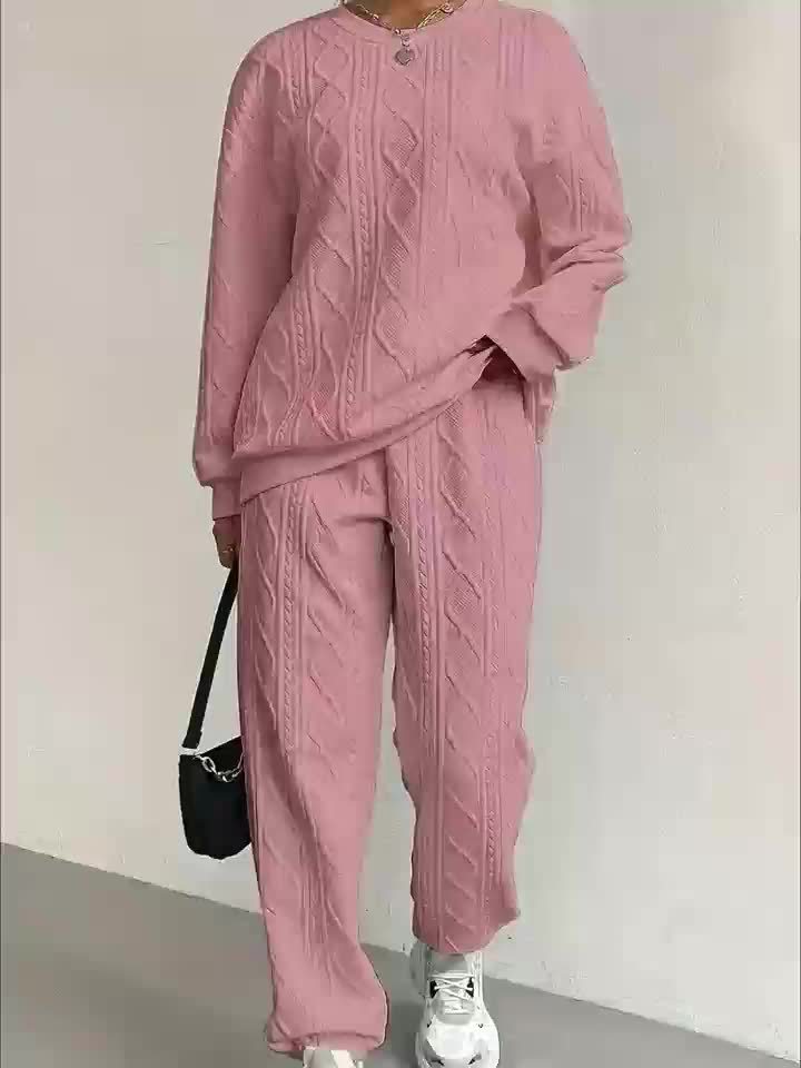 Women's Casual Pullover Two-Piece Set Long Sleeve Top & Jogging Pants – Spring Fall Loungewear S-XXL