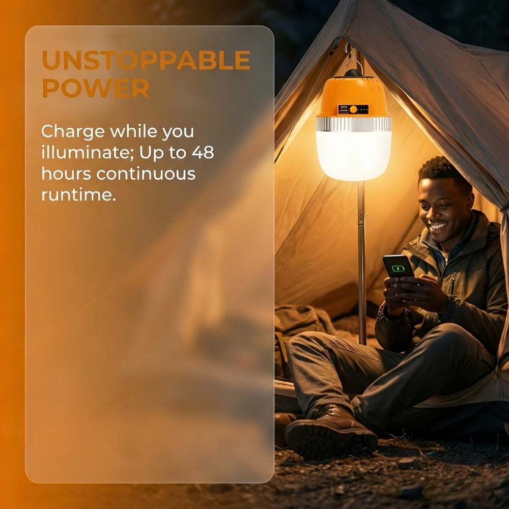 LED Camping Lantern USB Rechargeable – Ultra Bright Hanging Tent Light with Built-In Battery & Emergency Phone Charger for Camping, BBQ, Patio & Outdoor Use | Orange