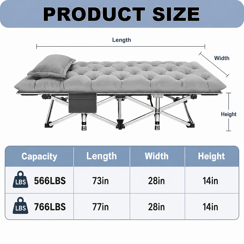 67/79-inch Options Available; Mattress Option; Camping Bed, Portable Folding Guest Bed, Weight Capacity 566/766 Lbs, Adult Outdoor Travel Bed, Suitable for Patios And Camping, Elegant Outdoor Furniture