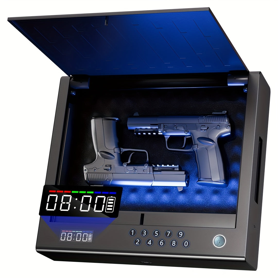 Fingerprint Gun Safe for Pistols Quick Access – LCD Display Digital Keypad Handgun Safe for Nightstand Bedroom & Car – Biometric Pistol Lock Box for Home Security