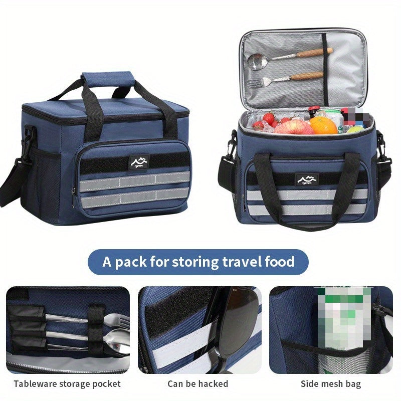 Large Capacity Insulated Cooler Bag Picnic Bag – Portable Crossbody Refrigerated Lunch Bag with Foil Storage Bags for Outdoor Camping Travel Black Grey Navy Khaki