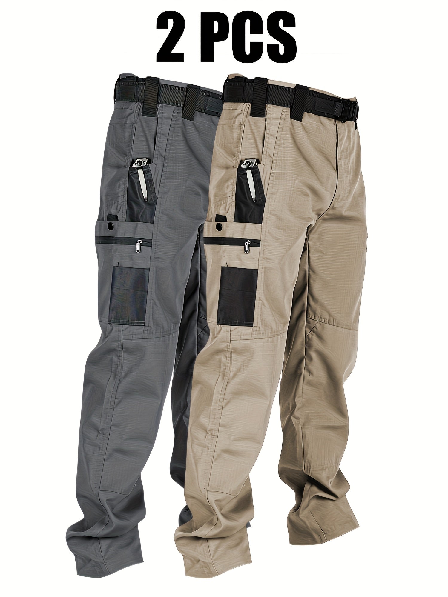 2-Pack Men's Utility Cargo Pants – Lightweight Tactical Workwear with Stretch Ripstop Fabric, Multi-Pocket Design, Sizes S-XXXL, 6 Color Combinations