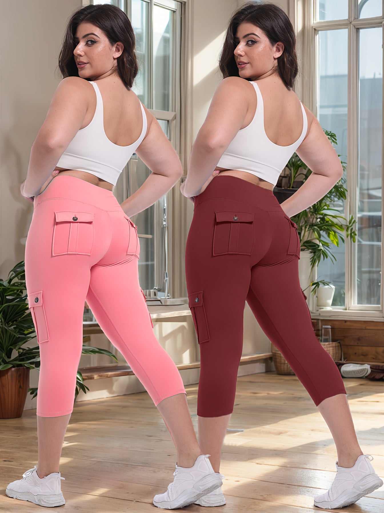 2pcs Capri Leggings Set Women High Waist Butt Lifting Yoga Workout Pants Tummy Control 4-Way Stretch Activewear S-XXL