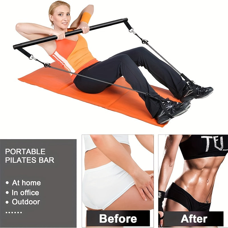 Pilates Bar Kit 8-Piece with 4 Resistance Bands 150 LBS – Portable Home Gym Fitness Set with Ankle Straps & Drawstring Backpack for Men & Women, Full Body Workout Equipment
