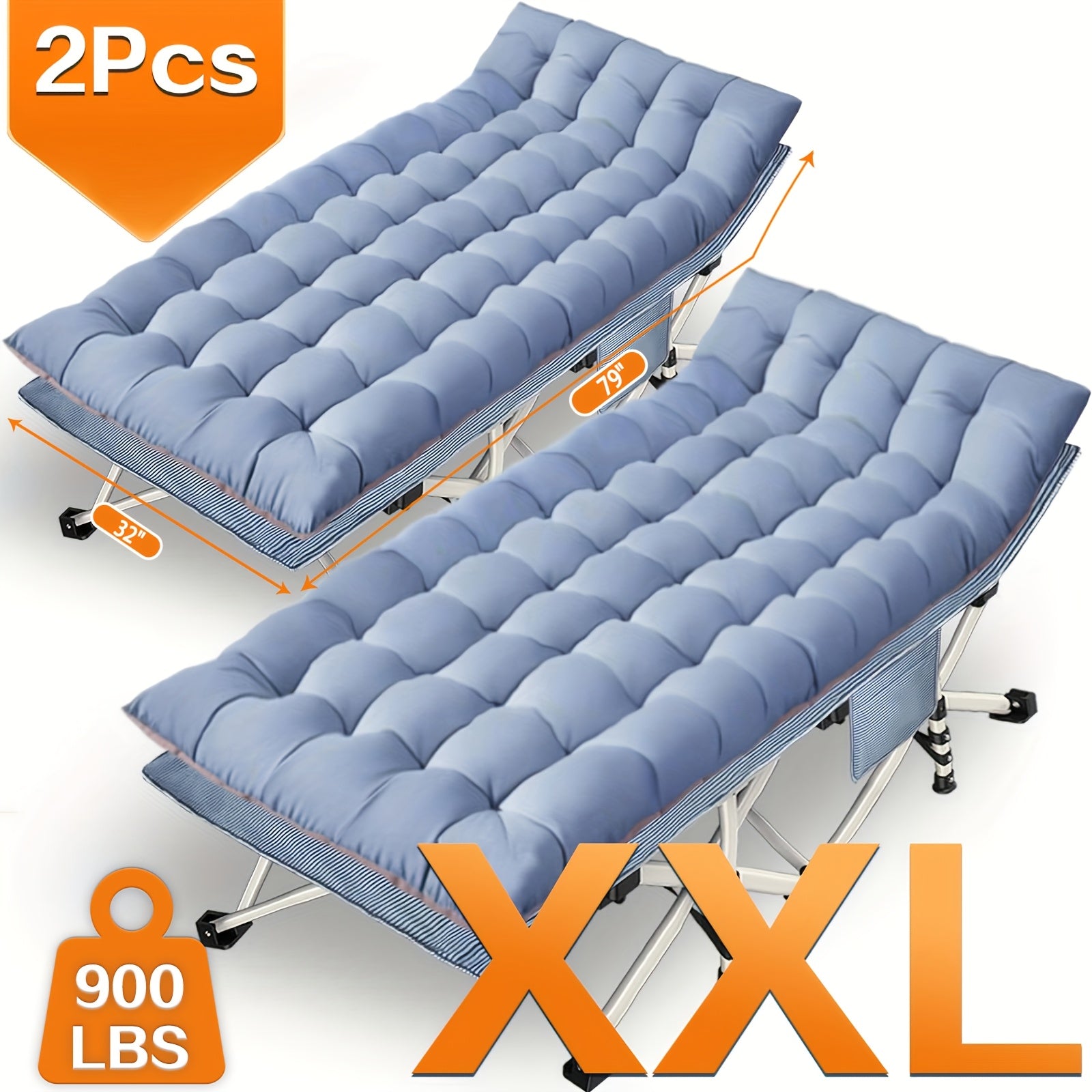 Folding Camping Cot with Mattress – XXL Portable Sleeping Cot for Adults Kids, 75"-79" Heavy Duty Camp Bed, 700-900 lbs Capacity for Beach Garden Patio Fishing Outdoor