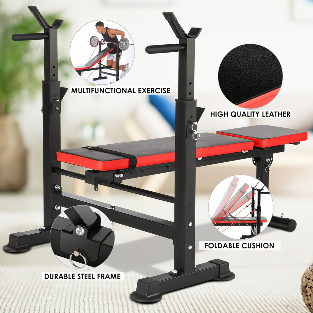 Weight Bench Set with Squat Rack – Adjustable Foldable Workout Bench Press, Leg Developer & Preacher Curl Pad for Home Gym Full Body Training | 800–1200 LBS Capacity | Black, Red, Pink