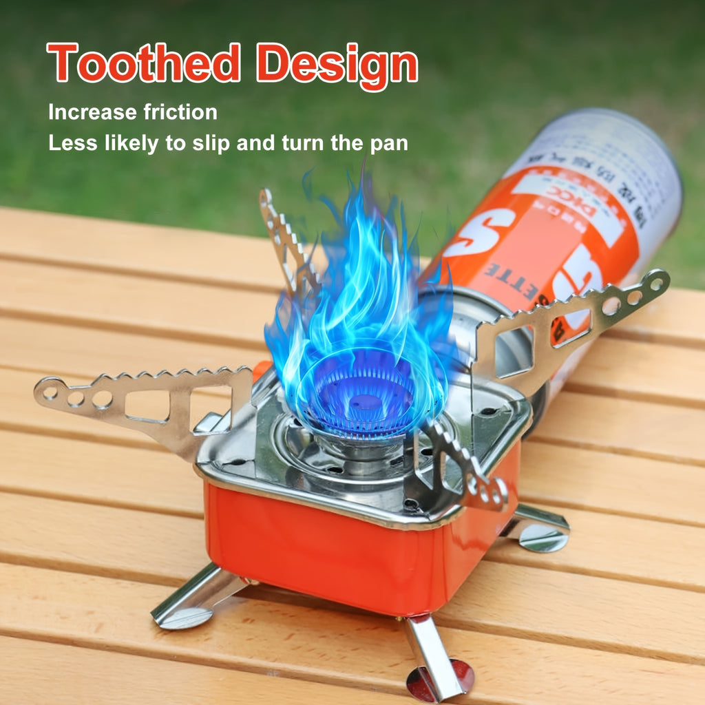 Stainless Steel Mini Folding Camp Stove – Portable Windproof Butane Gas Stove with Adjustable Flame for Camping, Hiking, Picnics & Outdoor Cooking