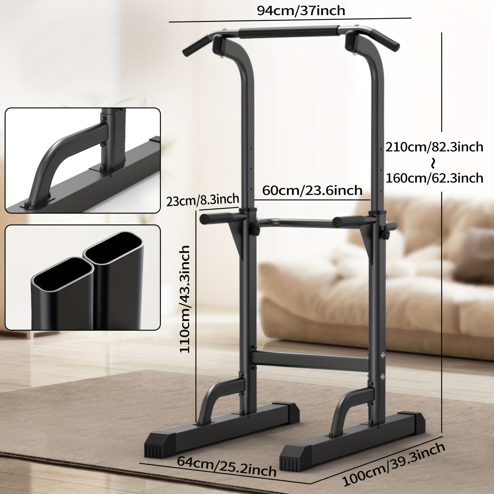 Power Tower Dip Station with Adjustable Height for Home Gym, Multi-Function Pull Up Bar Station for Strength Training, Workout Fitness Station for Dips Push Ups Knee Raises