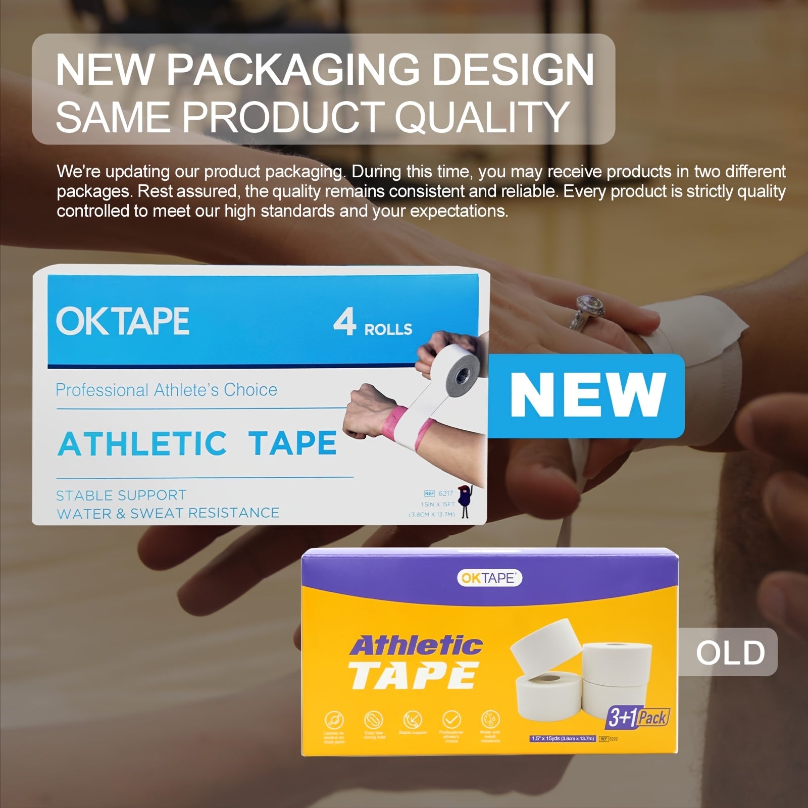 Athletic Sports Tape 4 Rolls 45ft Each – High-Adhesion Finger Ankle Wrist Joint Support Tape for Athletes Trainers Baseball Bat Grip Hockey Stick Wrap Basketball Football Volleyball Martial Arts Gym Weightlifting Black White Dark Blue