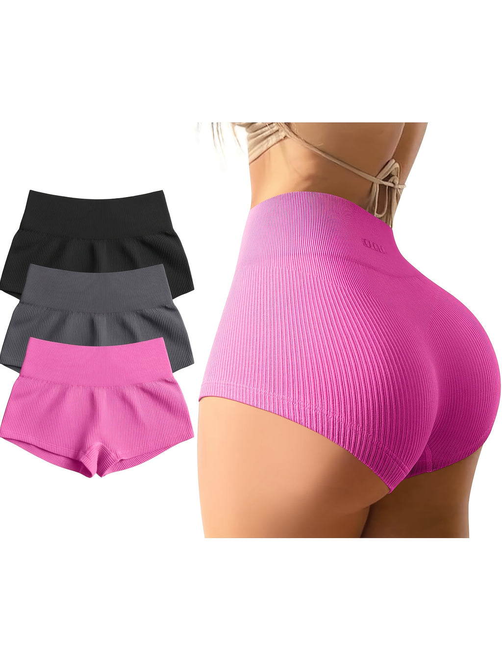 3-Pack Women's High-Waist Seamless Yoga Shorts High-Stretch Nylon Workout Running Shorts for Gym Fitness Sports S-XL Black Gray Purple Blue Coffee