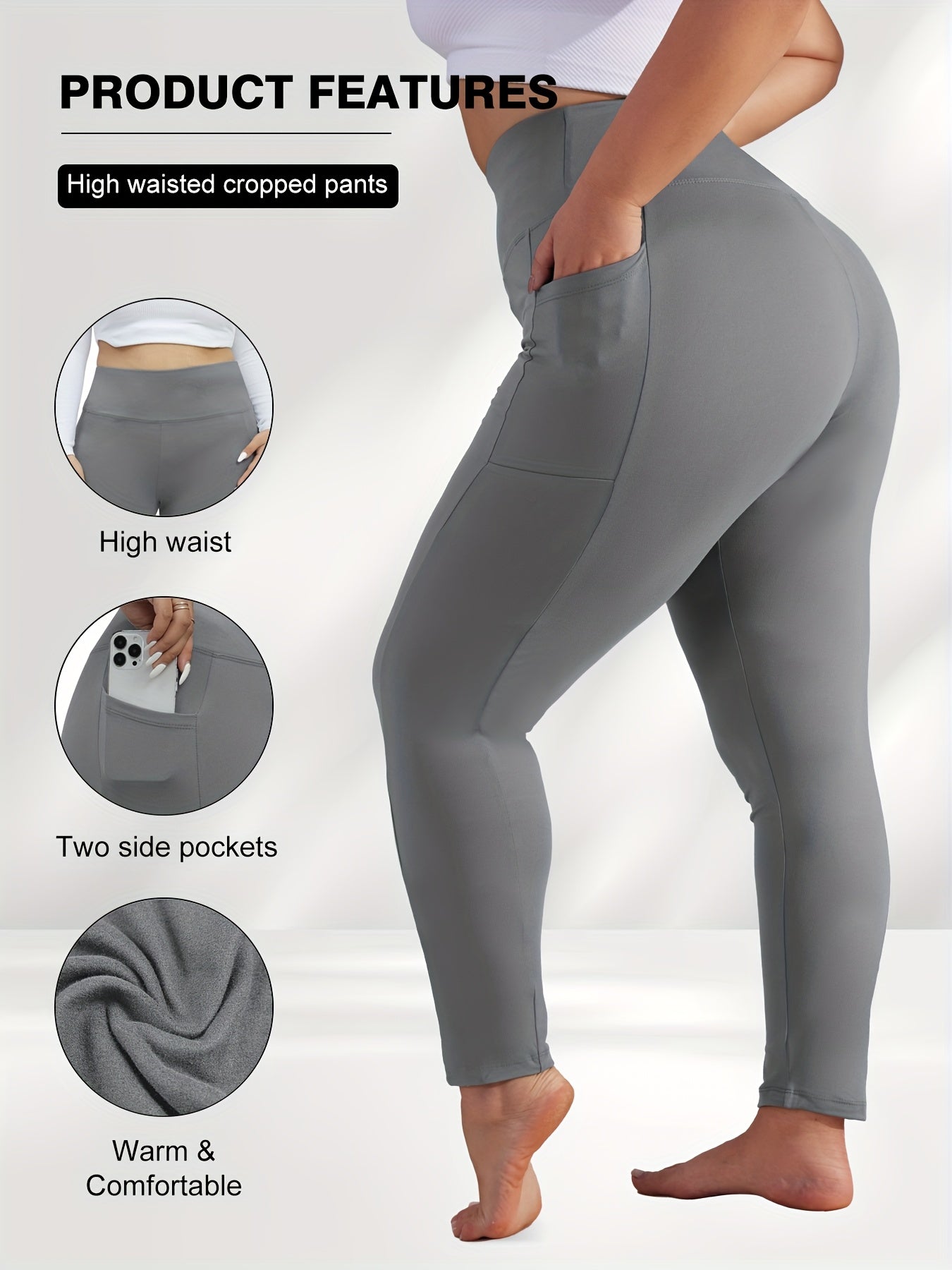Women's Plus Size Yoga Pants with Pockets – Warm Thermal Leggings, High Elasticity, Tight-Fit Sports Base Layer for Fall & Winter, 1XL-5XL