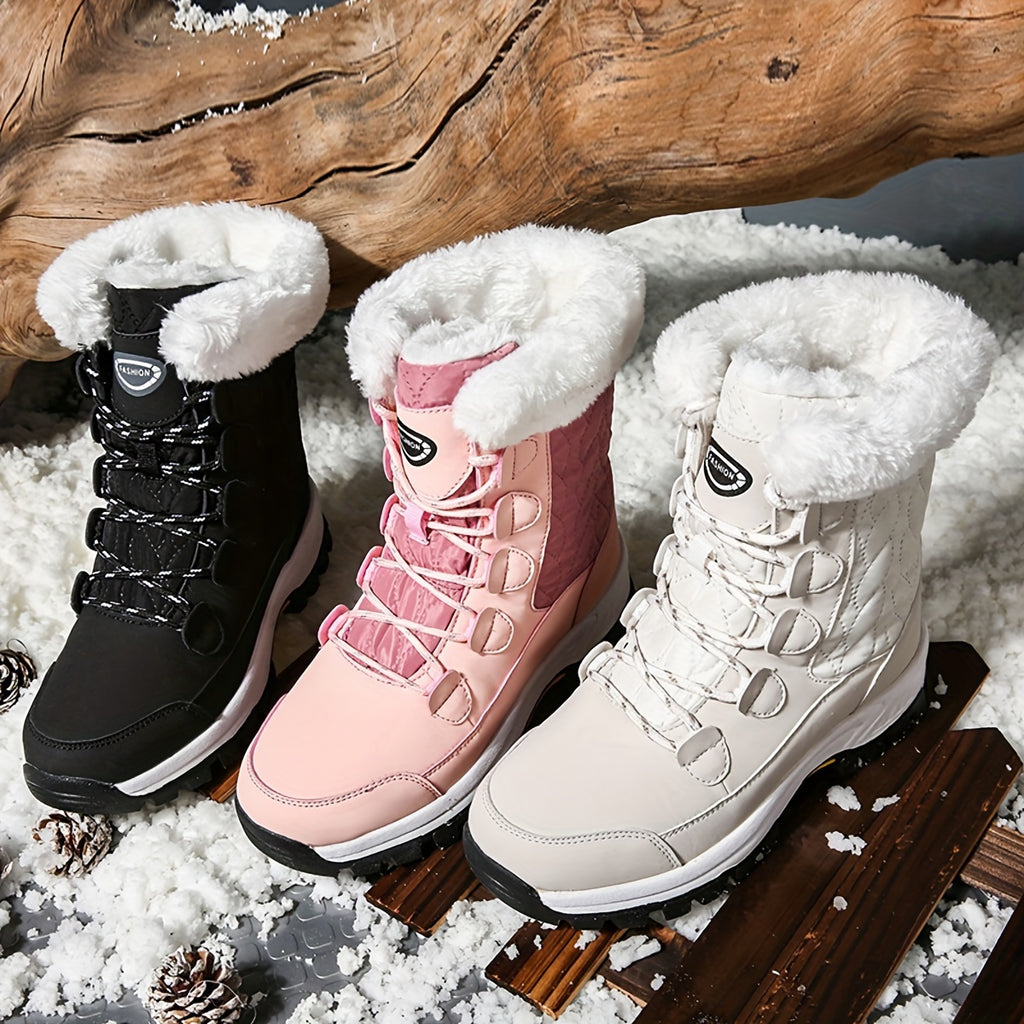 Women's Winter Snow Boots Warm Insulated High Top Non-Slip Waterproof Outdoor Hiking Boots for Women Black Pink Milky US 5.5-10