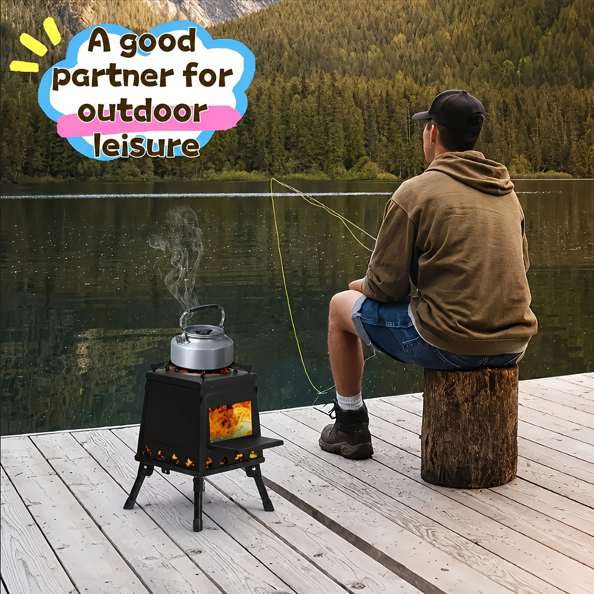 Wood Burning Camp Stove – Portable Cast Iron Outdoor Cooking Stove & Heater for Camping, Hiking, BBQ, Picnic, Off-Grid & Emergency Preparedness