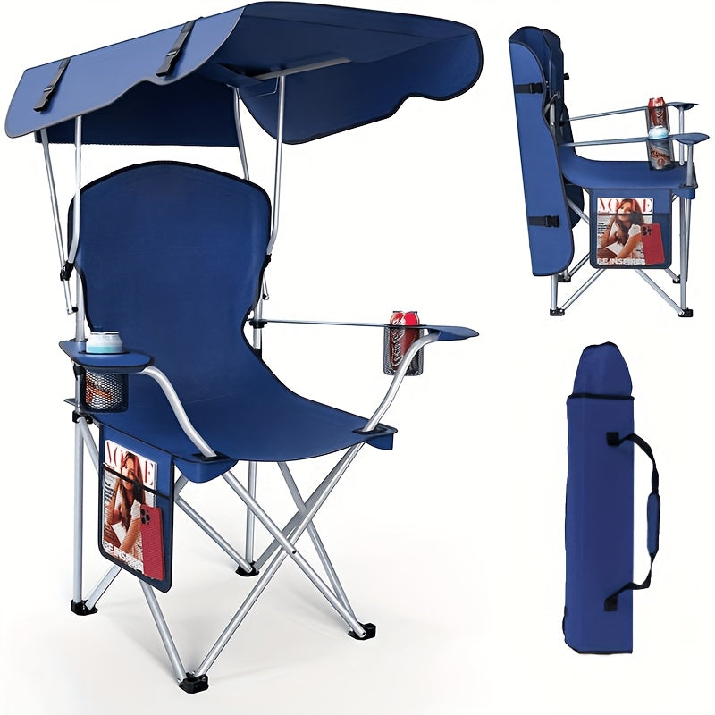 Oxford Canopy Camping Chair 600D Portable Folding – Durable Sunshade Seat for Beach, Picnic, Fishing, Sports Events & Backyard | Black, Red, Blue, Green
