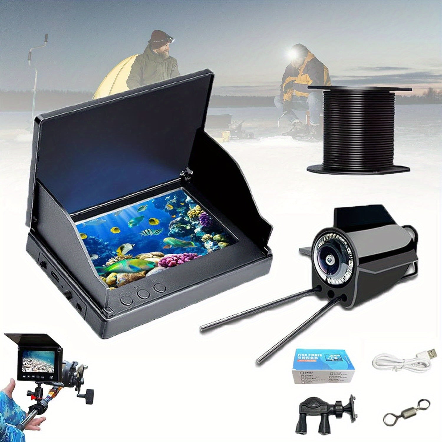 Underwater Fishing Camera Fish Finder HD 4.3 Inch Screen 140° Wide Angle Lens Fish Attracting Light Underwater Camera for Ice Fishing Lake River