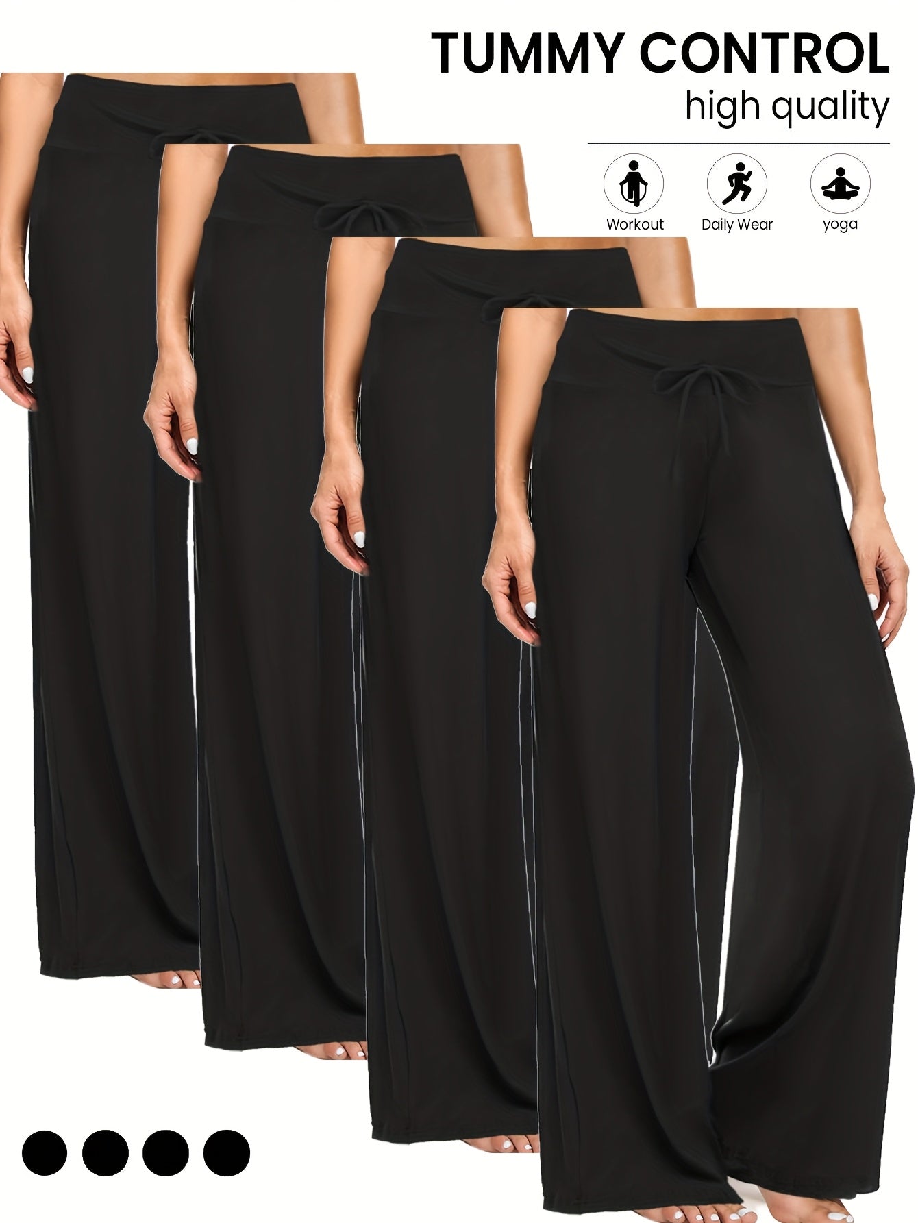 4-Pack Women's Wide Leg Palazzo Pants – High Waist Stretchy Casual Beach Lounge Pants, Loose Flowy Dress Pants for Women, S-XXL, Black & Mixed Colors