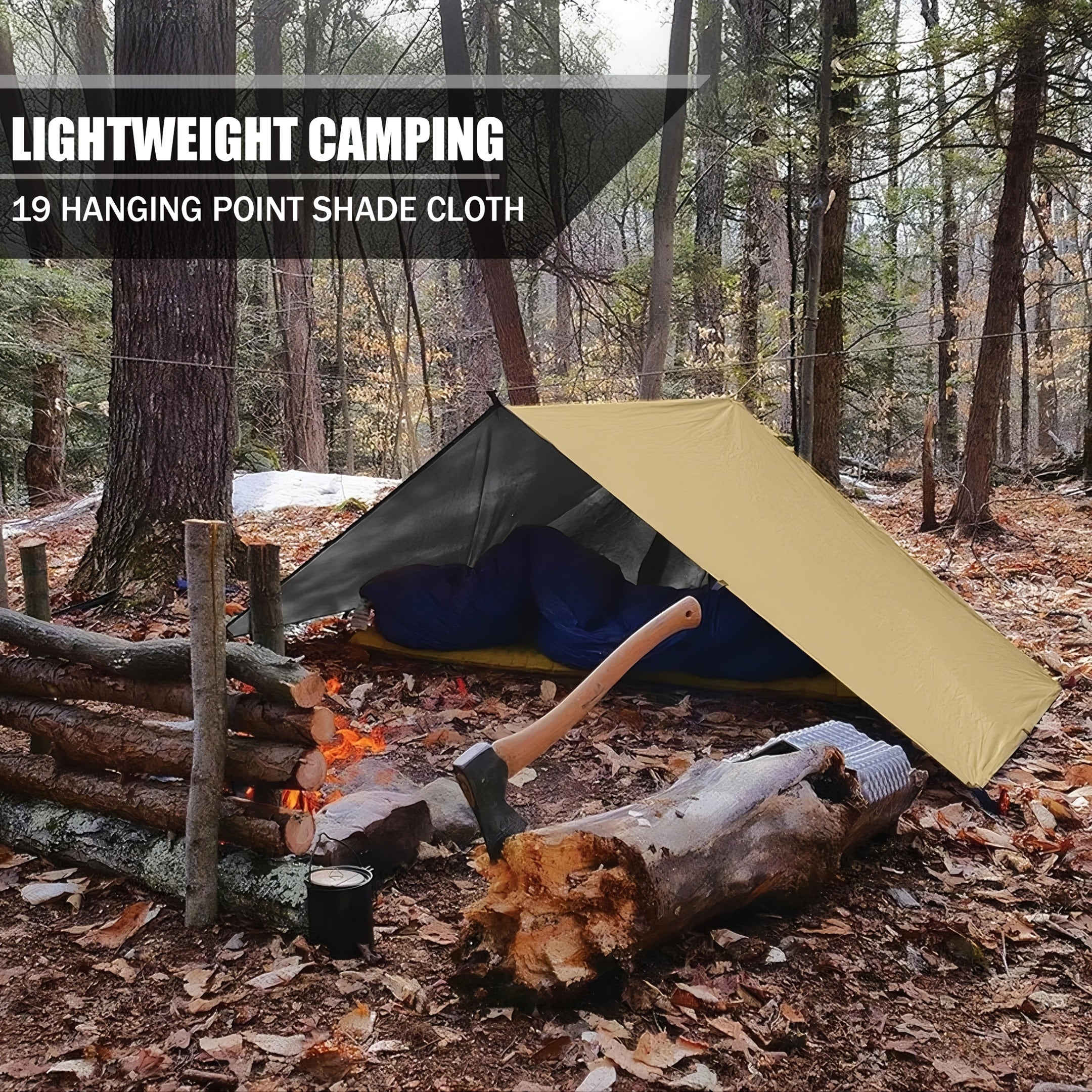 Multifunctional Waterproof Camping Tarp 6 Person – 19 Tethering Points Survival Tarpaulin, Rain Fly, Sunshade & Hammock Tent for Hiking, Backpacking, Cycling & All-Season Outdoor Use