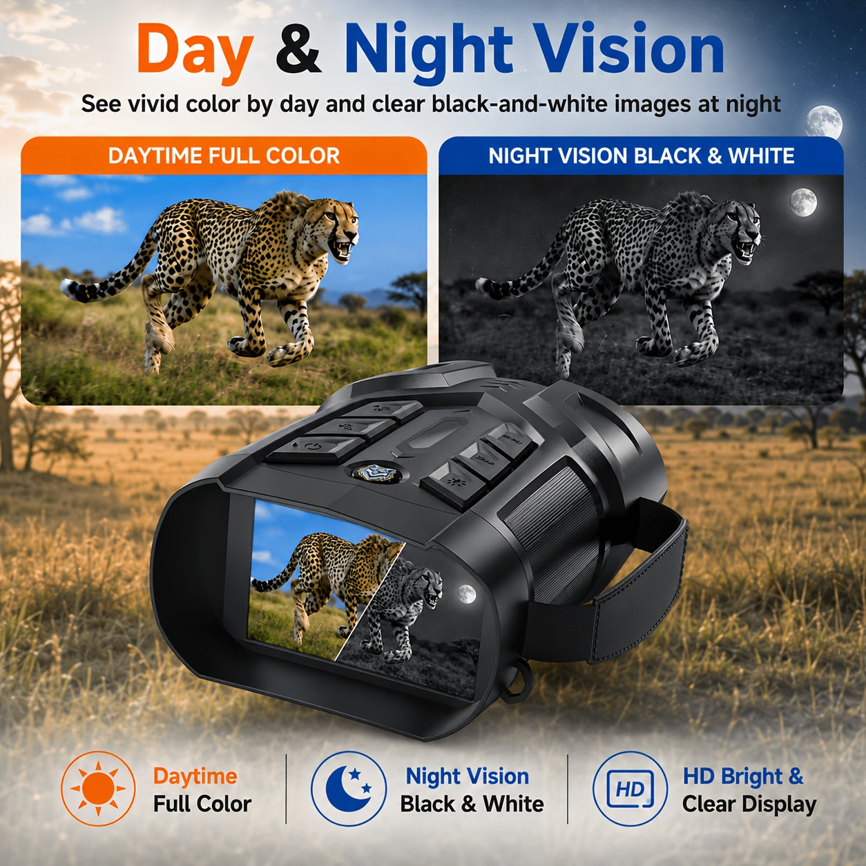 Night Vision Binoculars 2K Ultra HD with 5W IR Illuminator – 10x Zoom 2600ft Range 2.8" IPS Screen Rechargeable Digital Night Vision Goggles for Hunting Camping Security