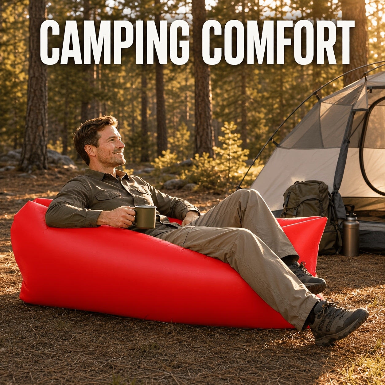Inflatable Lounger Sofa Bed 1-Person Portable Foldable Air Cushion with Storage Bag for Camping Beach Outdoor Relaxation 6 Colors