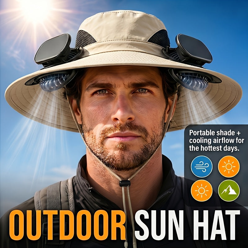 Solar Powered Fan Hat Wide Brim UV Protection with Built-In Fan USB Charging Lightweight Outdoor Sun Hat for Fishing Hiking Camping Men Women