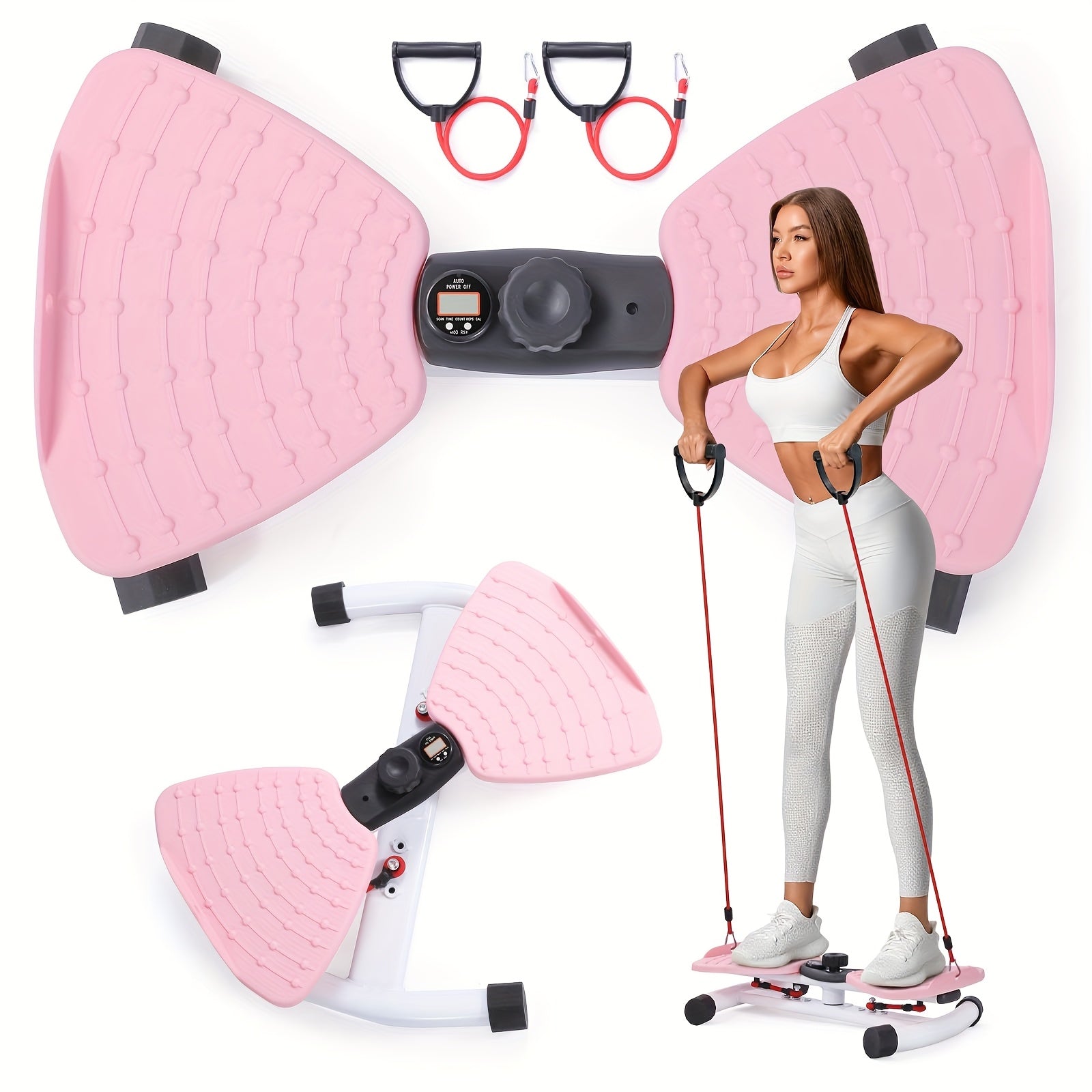 Waist Twisting Board Ab Twister Exercise Machine 360LBS Noiseless Home Gym Digital Display Tracks Time Reps Calories with Figure-8 Resistance Band for Core Workout