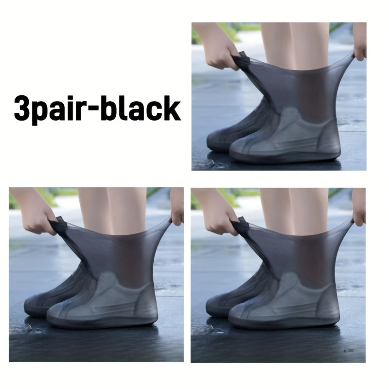 Waterproof Silicone Shoe Covers 3 Pairs – Thickened Non-Slip Rain Boot Covers, Wear-Resistant Outdoor Overshoes for Men & Women, One Size Fits EU 34-45