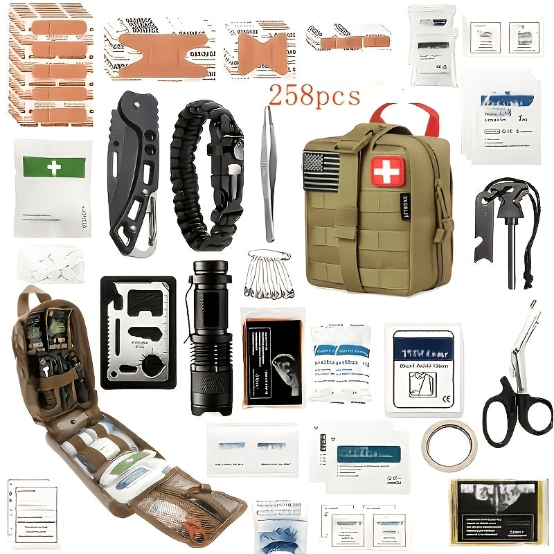 258-Piece Survival Gear Kit – Professional Outdoor Emergency Set with Fire Starter, Compass & Multi-Tools for Camping, Hiking, Backpacking | Best Gift for Men, Dad & Husband