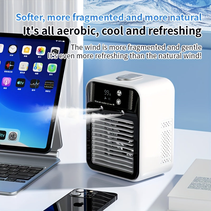 Portable Air Conditioner Fan - 6000mAh Rechargeable Personal Cooling Fan, USB-C Charging, 2 Wind Speeds & 2 Wind Modes, Touch Control, Indoor Outdoor Portable Mini AC Fan for Home, Office & Travel