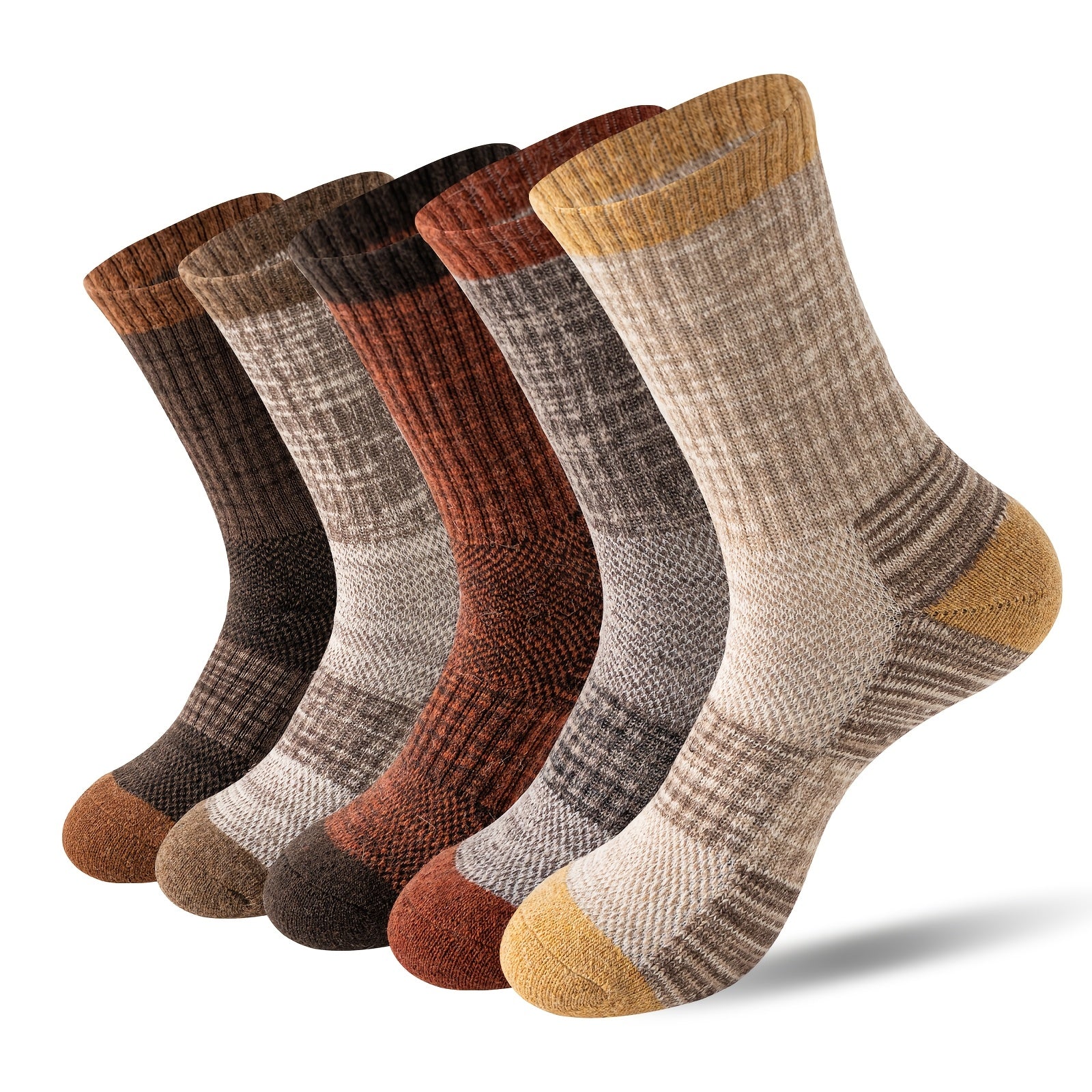 Merino Wool Hiking Socks 5 Pairs Men & Women – Compression Support, Thick Cushion, Sweat-Wicking & Breathable – Sizes M & L – Multicolor, Dark & Earth Tones – Outdoor Trail & Cold Weather Sock Gift Set
