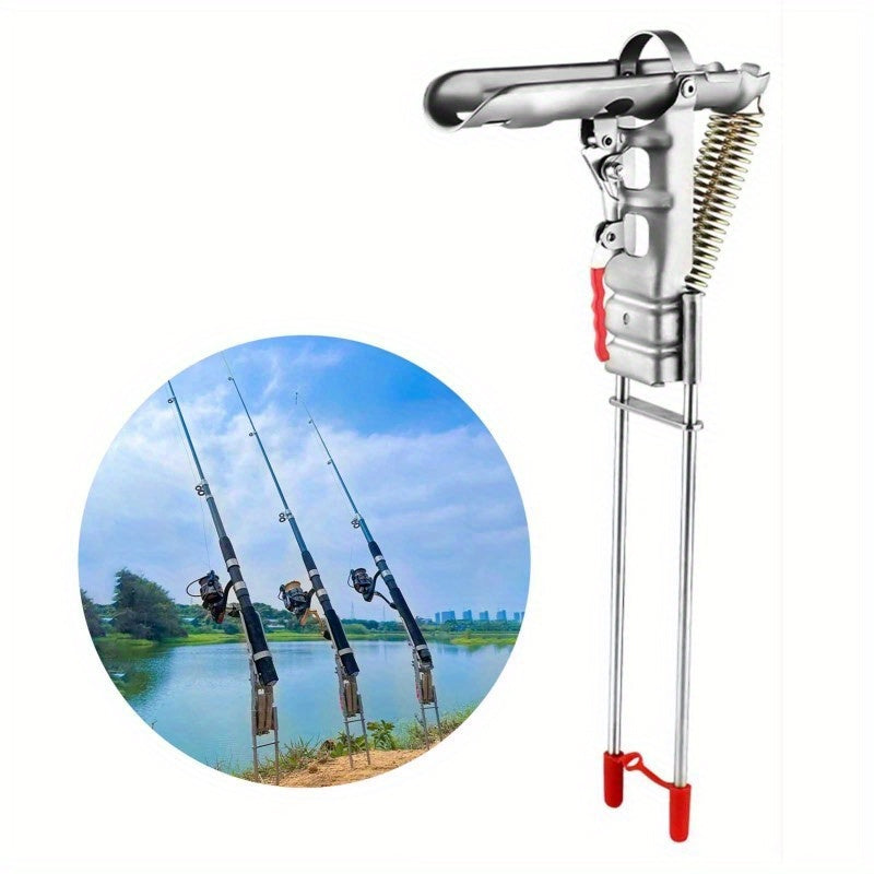 Stainless Steel Fishing Rod Holder Stand – 360° Rotation Automatic Spring Ground Support Bracket, No Assembly, Corrosion-Resistant for Bank Shore Ice Fishing