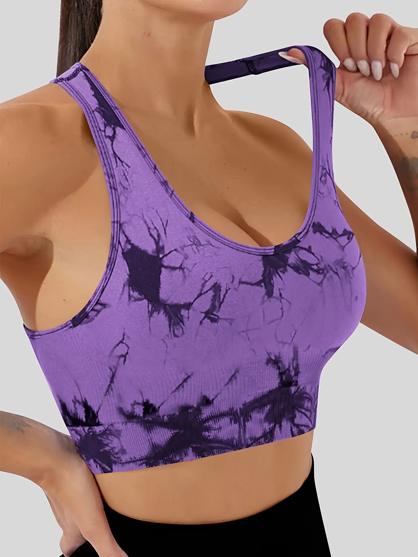 Women's Tie-Dye Seamless Sports Bra & Shorts Set – Belly Support Stretch Activewear Suit for Gym Yoga Fitness Red Blue Purple Dark Brown S M L XL
