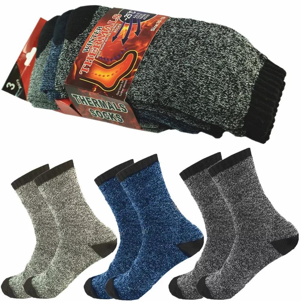 Thermal Socks for Men 6 Pairs Winter Warm Thick Insulated Boot Socks 80% Acrylic Crew Socks for Skiing Hiking Camping Snowmobiling Cold Weather One Size Fits Most