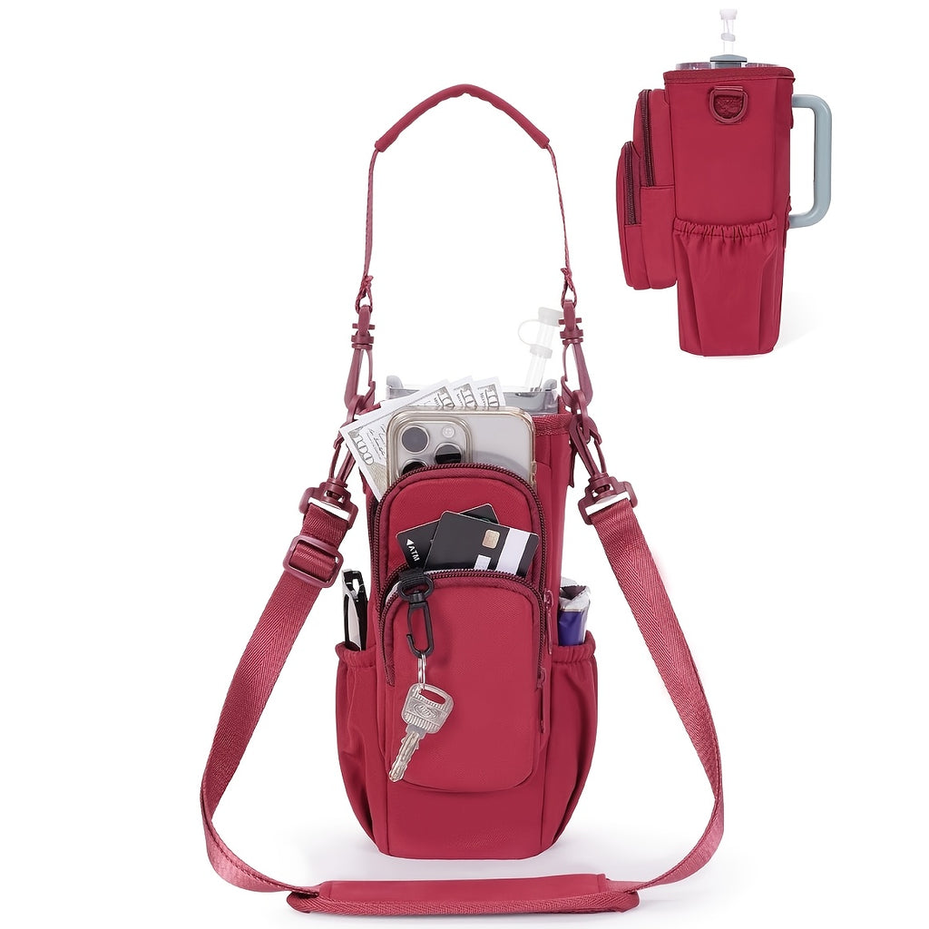 40oz Insulated Water Bottle Carrier Sling Bag with Phone Pocket – Hands-Free Adjustable Strap for Dog Walking Gym Travel Outdoor Men Women