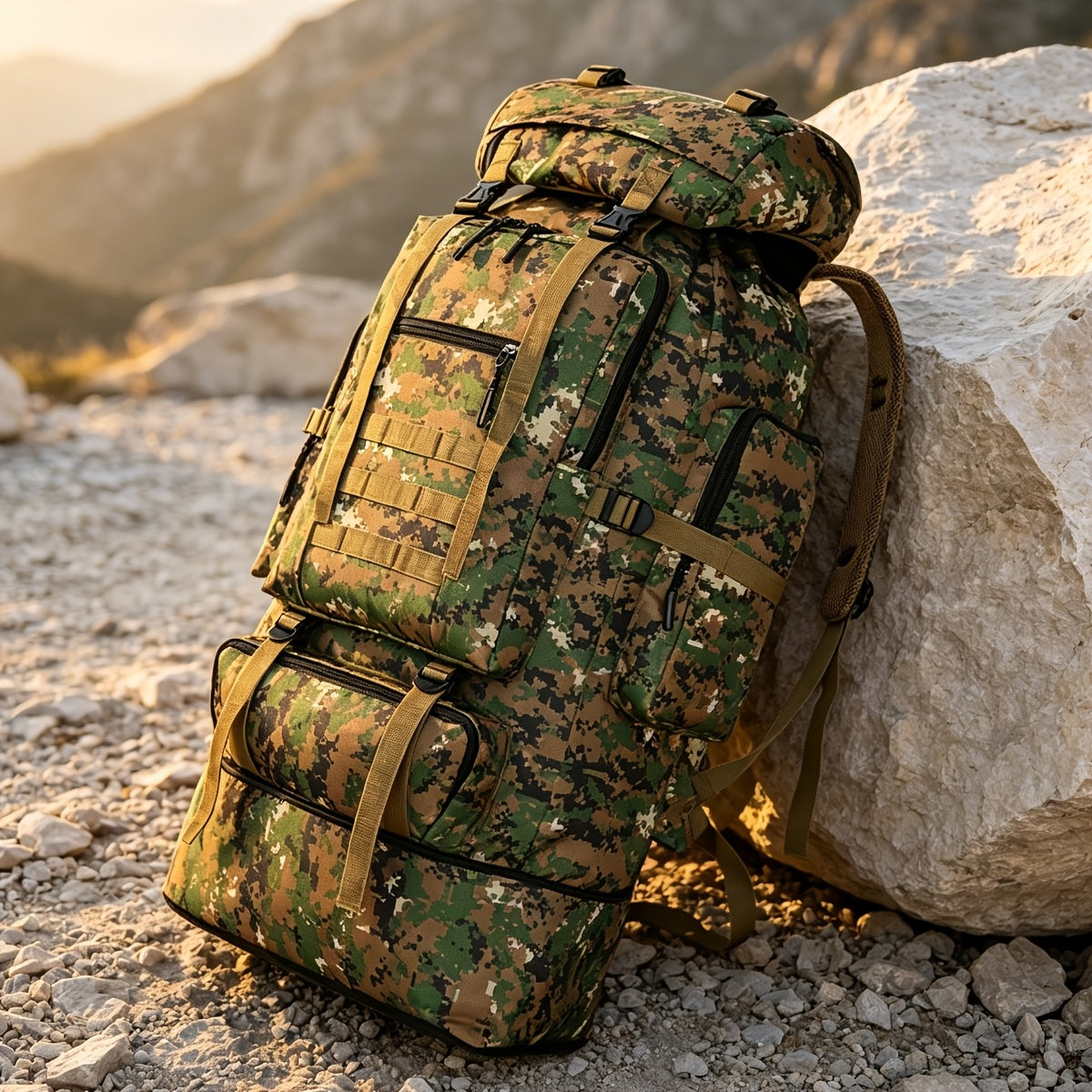 100L Tactical Camouflage Backpack – Large Capacity Hiking Rucksack with Multiple Compartments, Ergonomic Straps for Camping, Trekking, Hunting & Travel