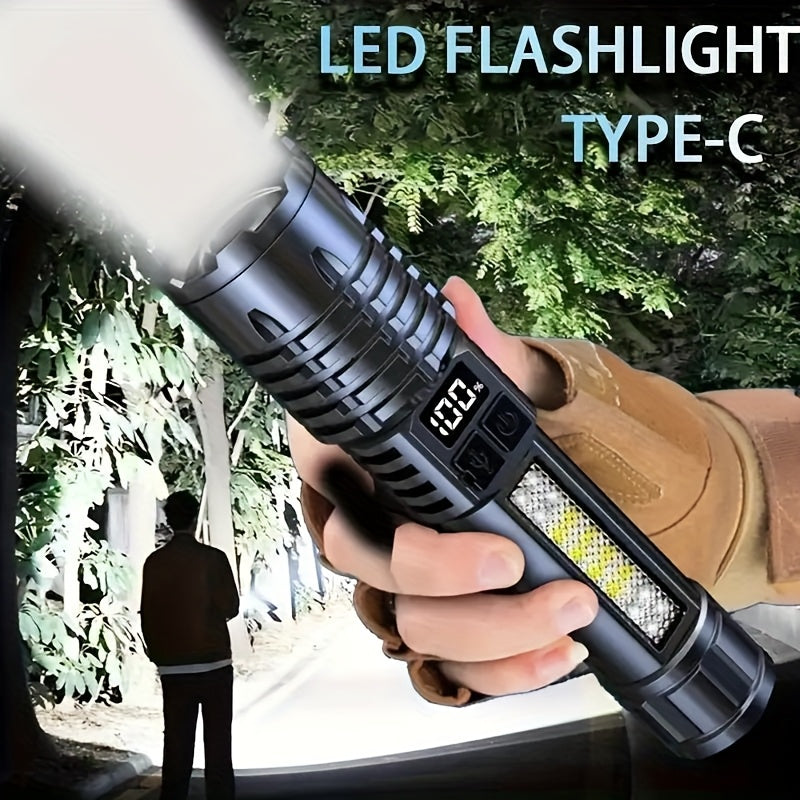 2-Pack Rechargeable LED Flashlight Combo – High Power Tactical Flashlight with COB Side Light, Telescopic Zoom & USB-C Charging for Camping, Hiking, Biking & Emergencies