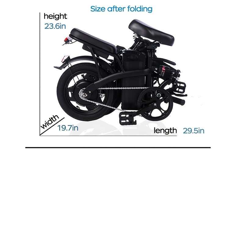 14 Inch Foldable Electric Bicycle for Adults 19MPH 48V Lithium Battery 18-28 Mile Range 330 LB Capacity Portable Folding E-Bike for Urban Commuting Outdoor Cycling - Optional Lock Phone Holder Basket