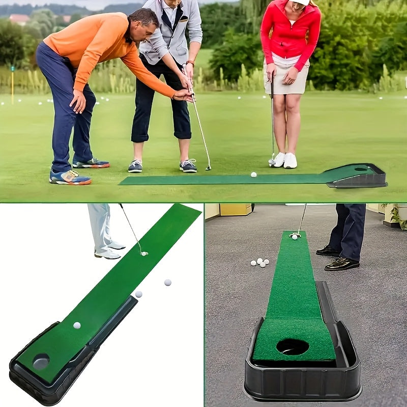 Golf Putting Mat with Automatic Ball Return System – 3/5/7ft Professional Putting Green, Ball Collector & Putting Tracks | Indoor & Outdoor Golf Training Aid for Skill Improvement