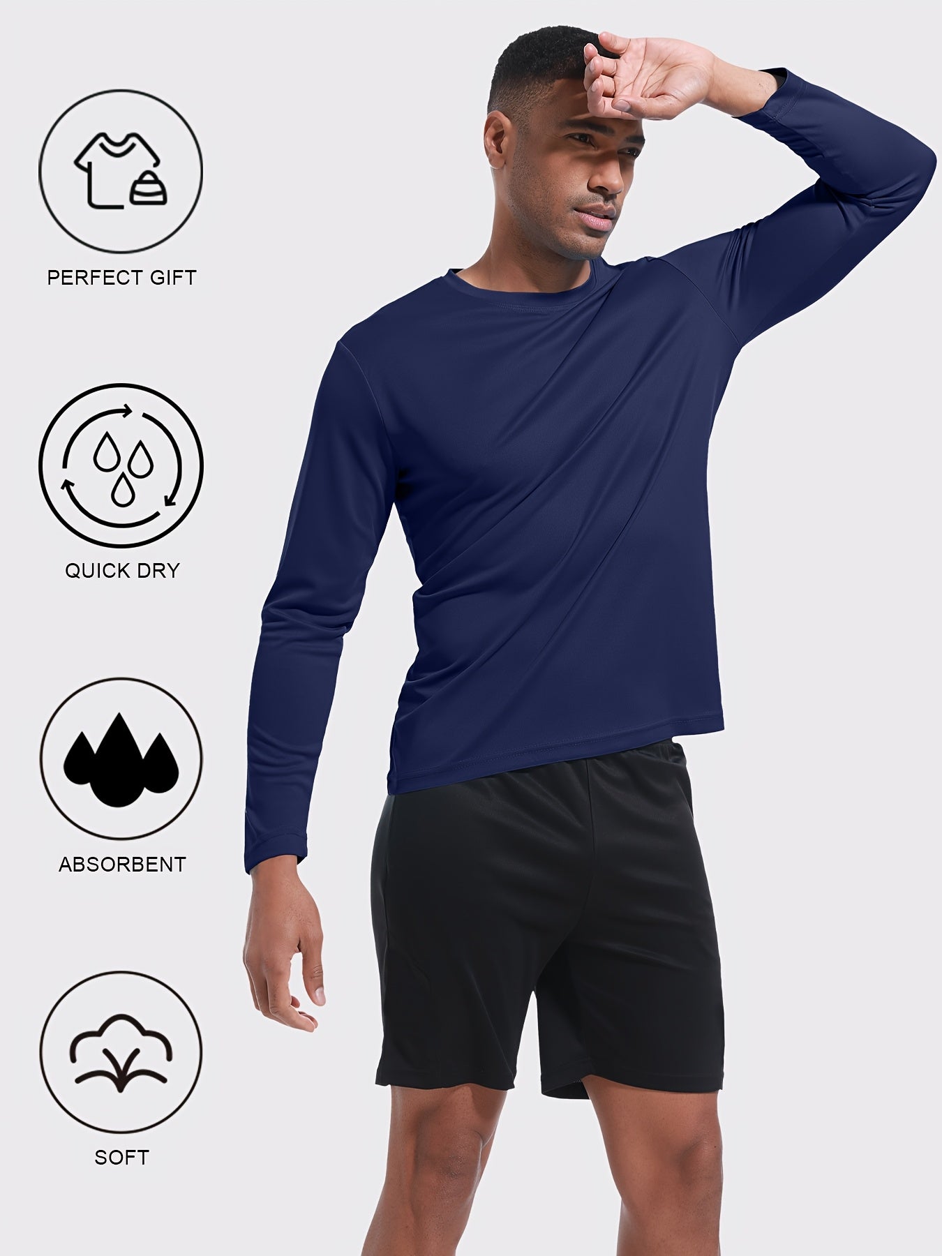 Quick-Dry Long Sleeve Sports T-Shirts for Men 5-Pack – Breathable Moisture-Wicking Athletic Workout Shirts Running Gym Training S-XXL