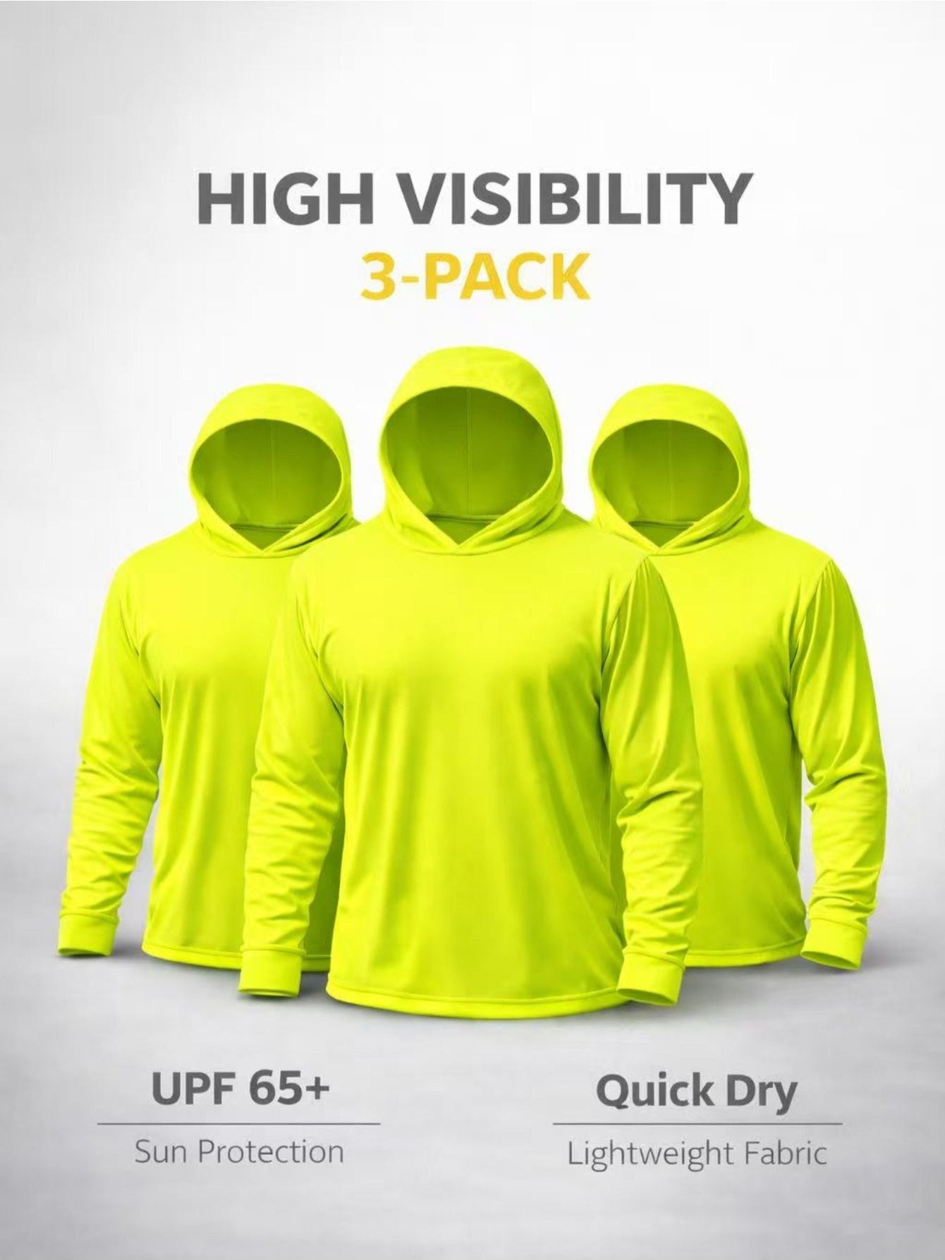 UPF 50+ Sun Protection Hoodie Shirt for Men 3-Pack Long Sleeve Moisture-Wicking Quick Dry Breathable Lightweight Performance T-Shirt for Hiking Fishing Running Outdoor Workout S-XXXL