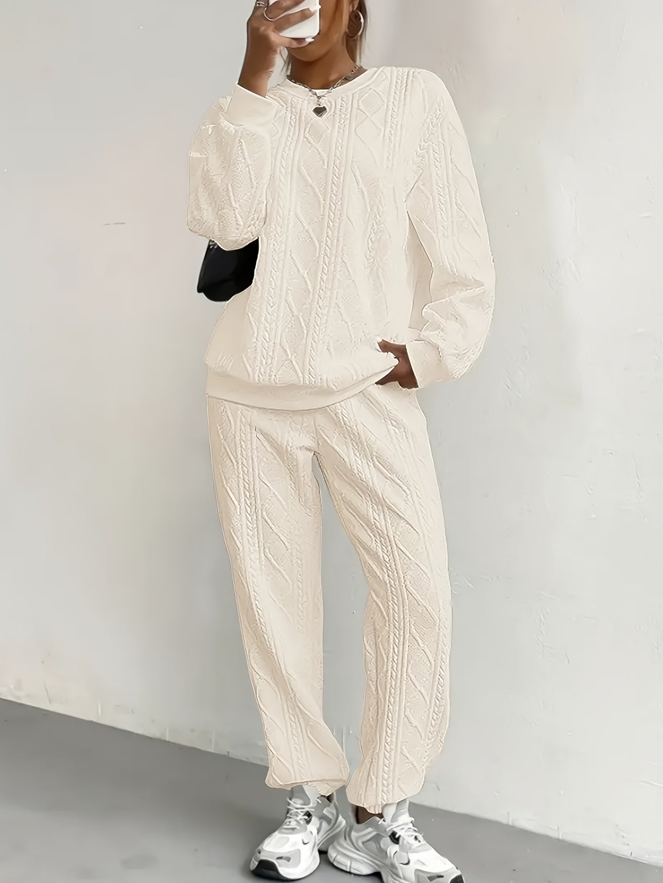 Women's Casual Pullover Two-Piece Set Long Sleeve Top & Jogging Pants – Spring Fall Loungewear S-XXL