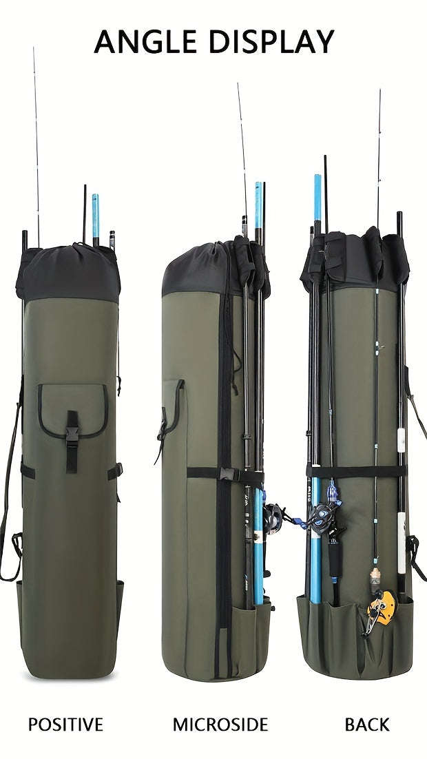 Fishing Rod Bag Large Capacity Foldable Multifunctional Gear Carrier Case with Two Lead Weights Durable Freshwater Saltwater Rod Holder Handbag Fishing Gift